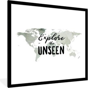 Fotolijst incl. Poster - Wereldkaart - Waterverf - Quote - 40x40 cm - Posterlijst