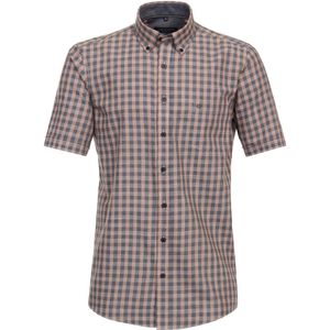 CASA MODA - Sport Comfort Fit Overhemd - Oranje Geruit - Korte Mouw - Strijkvriendelijk