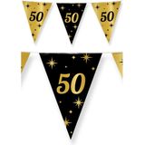 2x stuks leeftijd verjaardag feest vlaggetjes 50 jaar geworden zwart/goud 10 meter