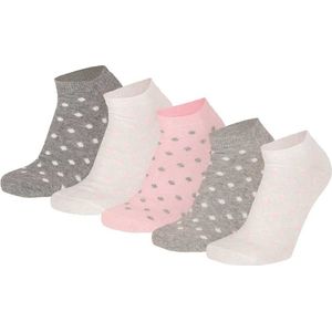 Apollo 5-pack roze/grijs/offwhite gestipte sneaker sokken maat 31-34