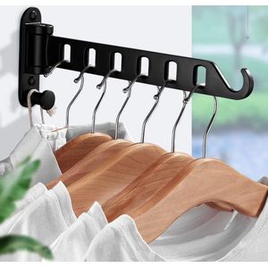 Wandkledingrek, inklapbaar, 180 graden draaibare kledinghaak, kledingstang, wandhaken, haaklijst, garderobehaken, kledingventilator voor balkon, wasruimte, badkamer (zwart, 1 stuks)