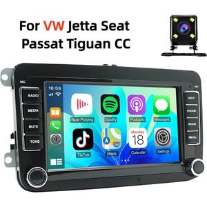 GPS Navigatie Auto Stereo met Draadloos CarPlay for VW Passat-Jetta-Tiguan-CC & Seat | 7inch Android 13 2+32G + Achteruitrijcamera