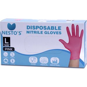 Nesto's Nitril Wegwerp Handschoenen 100 stuks - Latexvrij - Poedervrij - Niet steriel - Onderzoekshandschoenen - Medisch - Plastic - Maat L - Roze