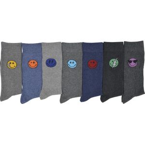 Heren/Mannen grappig happy Smiley socks - Multipack 7 PAAR Sokken- cadeau - Star eyes - Maat 43-46 chaussettes socks