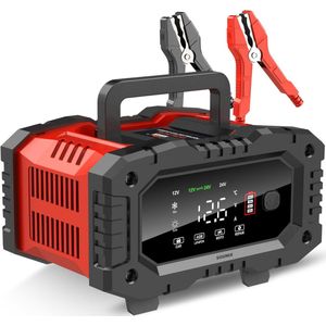 Sounix - Acculader - Zwart/Rood - 12/24V - 5/10/20A - 240W - Voor Auto Motor Scooter Boot Camper
