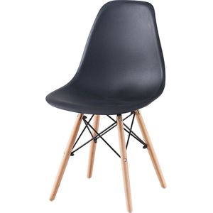 Wildor® Stoelen set van 6 nordic stijl zwart - Eetkamerstoelen - Plastic zitting - Beukenhout stoelpoten - Zwart - Zithoogte 43cm