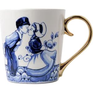 Heinen Delfts Blauw - Mok - Kissing Couple - Goud