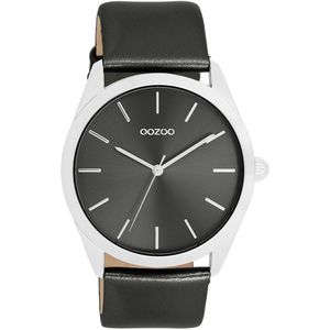 Zilverkleurige OOZOO horloge met zwarte leren band - C11338