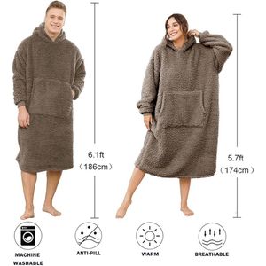 lange comfortabele sherpa-deken sweatshirt Ruige trui pluche warme gezellige deken één maat past iedereen,Unisex oversized draagbare deken hoodie voor vrouwen mannen