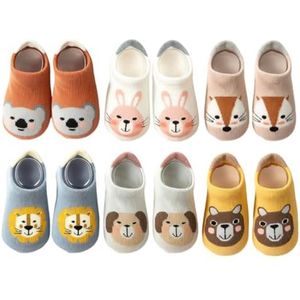 6 paar babysokjes, antislip ademende katoenen sokjes voor jongens en meisjes van 6-12 maanden, antislip sokjes