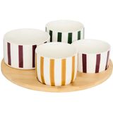 5Five - Serveerplank - Acacia Hout - D25 cm - Met 4x Luxe Schaaltjes - Wit/Kleuren - Rond
