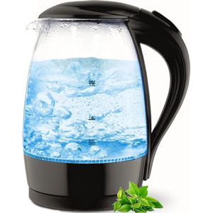 Glazen waterkoker, zwart, 2200 watt, 1,7 liter, theekoker, 100% BPA-vrij, blauwe ledverlichting, theekoker, waterketel, waterkoker, retro