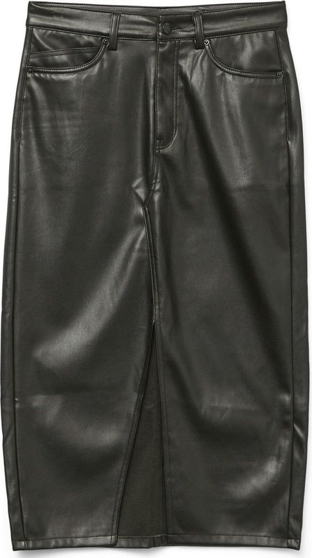 VERO MODA - VMNATALIE HR MIDI PL SKIRT NOOS - Rok - High Waist - Gecoat Effect