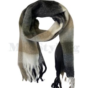 Geblokte Warme Winter Sjaal - Wol Viscose - Dikke sjaal – Zwart Taupe