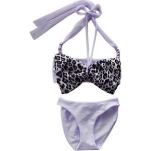 Maat 140 Bikini zwemkleding wit panterprint badkleding met strik voor baby en kind zwem kleding witte badkleding