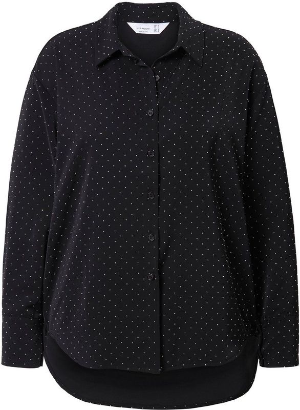 MIAMODA - Dames - Blouse oversized glittersteentjes all-over - Zwart - Maat 44
