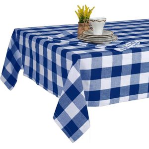 Robuust katoenen tafelkleed blauw geruit 140 x 240 cm wasbaar - hoogwaardige kwaliteit met 220 g/m² Tafelkleed