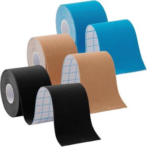 3 rollen kinesiologietape, 15,9 m hypoallergene waterdichte kinetische tape, elastische kniebeschermers voor spierpijn, knietape, hardlopen, tennis, voetbal, sportactiviteiten, spiertape op rol, beige, blauw, zwart