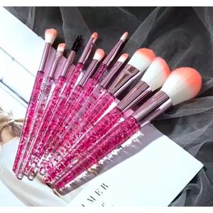 Make up kwasten - Roze glitter steel - Wit oranje kwast - set 10 stuks - Cosmetica kwasten - Cosmetics brushes - Kwasten set