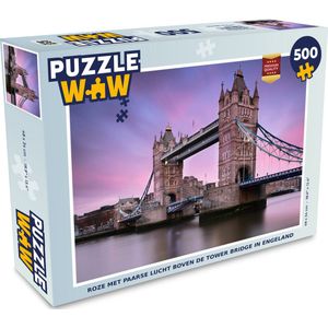 Puzzel Roze met paarse lucht boven de Tower Bridge in Engeland - Legpuzzel - Puzzel 500 stukjes