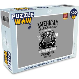 Puzzel Mancave - Auto - Zwart - Wit - Grijs - Vintage - Legpuzzel - Puzzel 500 stukjes