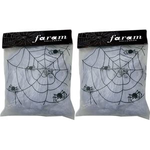 Faram Decoratie spinnenweb/spinrag met spinnen - 2x - 50 gram - wit - Halloween/horror thema versiering