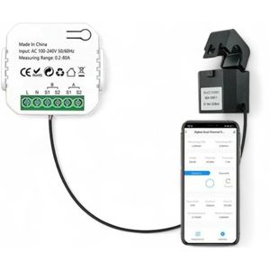 Smart WiFi Energie Monitor - Wit - 1 Klem - Voor Zonnepanelen - 80A - Tuya en Smartlife App