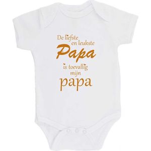 100% katoenen Romper ""De liefste en leukste Papa is toevallig mijn papa"" Vader Vaderdag Unisex Katoen Wit/tan 68/74