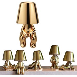 Bureaulamp 08 led dimbaar industrieel goud – lampje woonkamer oplaadbare tafellamp slaapkamer nachtlampje volwassenen – Touch