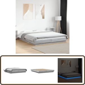 vidaXL Bedframe LED-verlichting 150x200 cm Grijs LED Bed Frame - Slaapcomfort - Houten Bed - Led Verlichting - Bedroom Decor