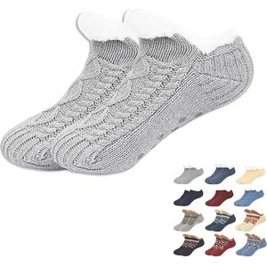 Sokken - Warme wintersokken - Pantoffelsokken - Slaapsokken- Loungesokken -Pluche pantoffelsokken voor dames met handvatten - Winter - Dikke warme sokken - Comfortabel en antislip - Dames - Kerstcadeaus - Comfortabele vakantiecadeaus - Grijs