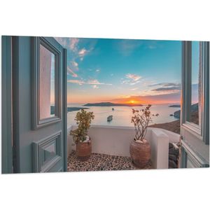 Vlag - Uitzicht op Zonsondergang in de Oceaan vanaf Grieks Balkon - 120x80 cm Foto op Polyester Vlag