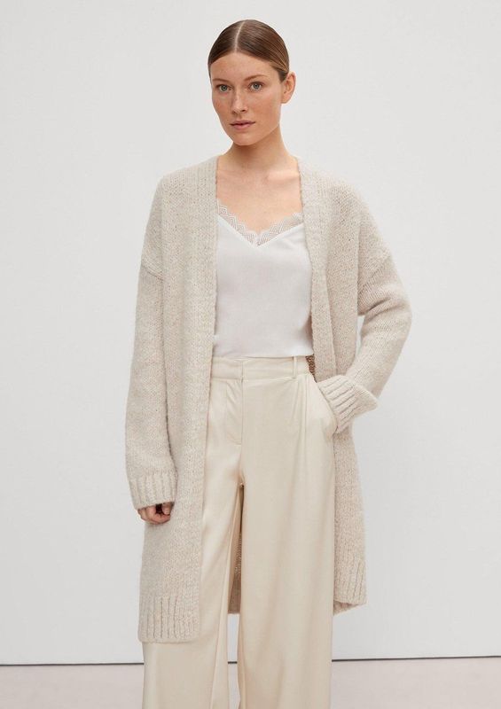 COMMA - Gebreid Vest - Beige - Losse Pasvorm - Lange Mouw