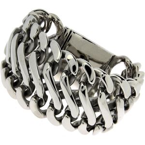 Bukovsky - Extra Brede Stalen Schakelarmband - ""Elegance XL"" - 20 cm - Zilverkleur - Gepolijst - Glanzend - Rvs - 316L Stainless Steel