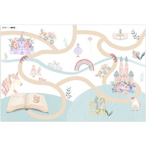 LetsPlaymats® Speelmat baby kinderen - Prinses - Kasteel - Bloemen - Eenhoorn - Meisjes - Speelkleed van vinyl – Speeltapijt - Antislip - 105x70 cm