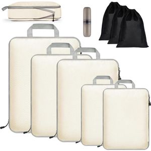 Packing cubes compression 9 stuks waterdichte reiskoffers - Kledingtassen - Uitbreidbare paktassen - Bagage-organizer voor reizen of thuis - Wit Packing cubes compression