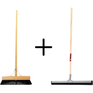 Synx Tools Paardenhaar 30cm + Vloertrekker 60cm met Steel 150cm - Kamerveger – Vloerreiniger – Moppen – Zachte binnenbezem met steel 130cm
