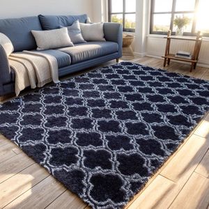 Comfortabel tapijt, ruches, antislip, tapijt, woonkamer, slaapkamer, tapijt, modern, eetkamer, tapijt (marineblauw, 60 x 90 cm)