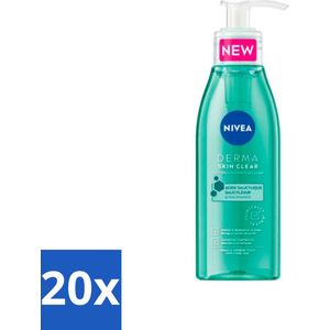 20 x NIVEA - Reinigingsgel - DERMA Huidzuiver - Voor onzuivere huid - Met Salicylzuur (AHA) & Niacinamide - Tegen Acne & Mee-eters - 150 ml - Acne - Puistjes - Onzuivere Huid - Reinigingsgel - Salicylzuur