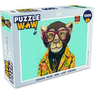 Puzzel Design - Roze - Bril - Aap - Dieren - Legpuzzel - Puzzel 1000 stukjes volwassenen