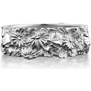 Schedel en bloem gothic trouwring 925 Zilver