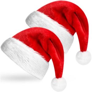 Pakket van 2 Kerstmutsen Groot en Dikke Kerstmuts met Pompon Kerst Kostuum Feestelijke Accessoires Klassieke Bont Kerstmuts voor Volwassenen Kinderen Rood en Wit
