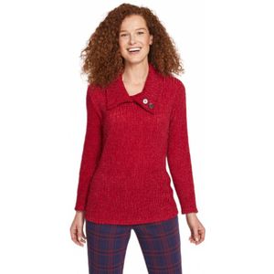 Trui met gespleten hals in gebreid harig chenille