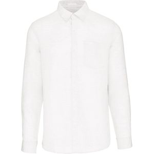 Afgewassen linnen herenoverhemd lange mouwen Wit - 3XL