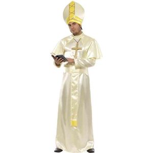 Smiffy's - Monnik & Pater & Priester Kostuum - Paus Outfit Man - Wit / Beige - Medium - Carnavalskleding - Verkleedkleding