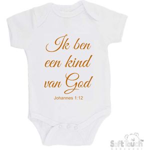 100% katoenen Romper ""Ik ben een kind van God Johannes 1:12"" Unisex Katoen Wit/tan Maat 56/62