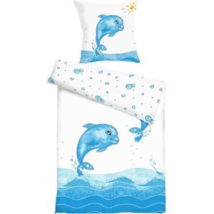 Betoverende Kinder Beddengoed Set met Dolfijnontwerp - 135 x 200 cm - 2-Delig Inclusief Kussensloop