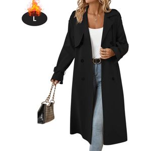 Nivard Mantel Dames - Tussenmantel - Jas - Mantelpakje - Trenchcoat - Overjas - Overcoat - Winter - Zwart - S