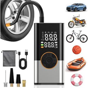 Elektrische Fietspomp Mini Draagbare Luchtcompressor 150PSI Digitaal LCD-Scherm Oplaadbare Batterij Automatische Uitschakeling 4 Verschillende Mondstukken Voor Auto Moto Fietsen En Ballen