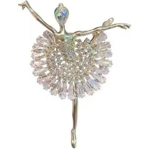 Borasi Ballet Dame Broche | Goudkleurig | Roestvrijstaal | Zirkonia Stenen | Dames Sieraden | Broches | Bruiloft | Balletdanser |